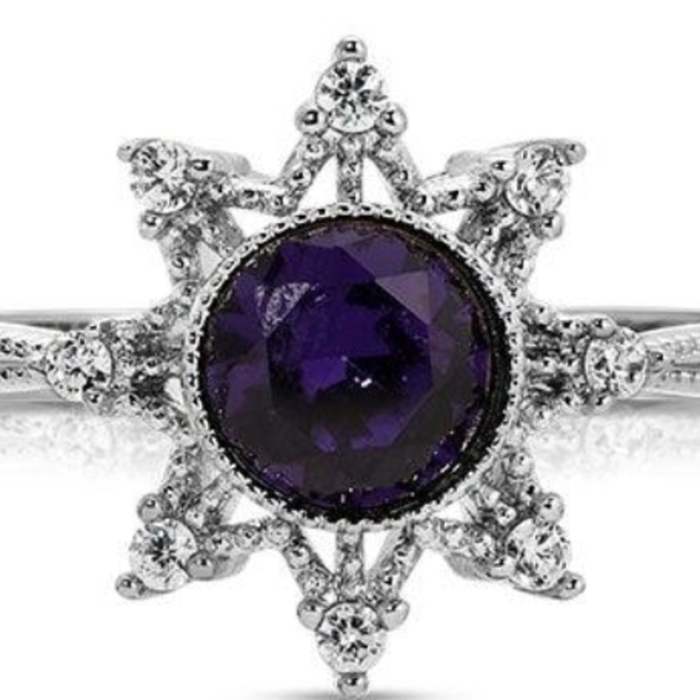 Fragrant Jewels Purple and Silver Ring with Intricate Design